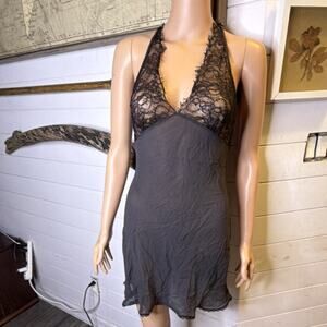 Victoria's Secret Black Lace Babydoll Nightgown Adjustable Strap V-Neck S Silk